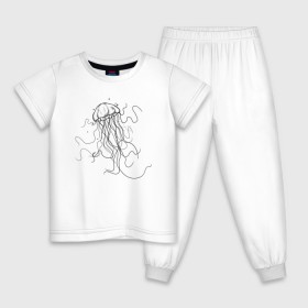 Детская пижама хлопок с принтом Черная медуза векторный рисуно в Новосибирске, 100% хлопок |  брюки и футболка прямого кроя, без карманов, на брюках мягкая резинка на поясе и по низу штанин
 | art | meduza | абстракция.vector | вектор | медуза | щупальца