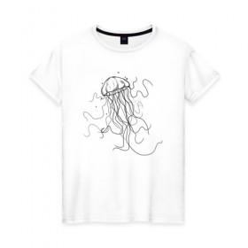 Женская футболка хлопок с принтом Черная медуза векторный рисуно в Новосибирске, 100% хлопок | прямой крой, круглый вырез горловины, длина до линии бедер, слегка спущенное плечо | art | meduza | абстракция.vector | вектор | медуза | щупальца