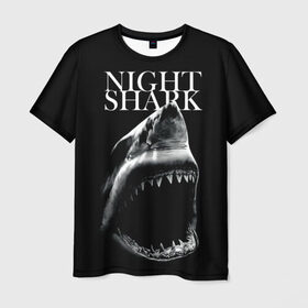 Мужская футболка 3D с принтом Night shark в Новосибирске, 100% полиэфир | прямой крой, круглый вырез горловины, длина до линии бедер | death | great white shark | monster | ocean | power | shark | акула | бездна | глубина | море | мощь | океан | сила | чудовище
