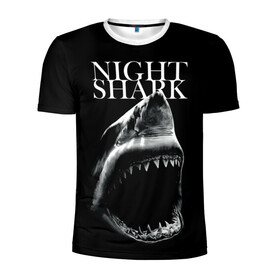 Мужская футболка 3D спортивная с принтом Night shark в Новосибирске, 100% полиэстер с улучшенными характеристиками | приталенный силуэт, круглая горловина, широкие плечи, сужается к линии бедра | death | great white shark | monster | ocean | power | shark | акула | бездна | глубина | море | мощь | океан | сила | чудовище