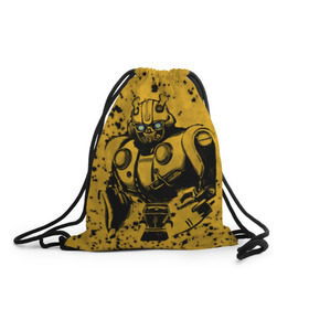 Рюкзак-мешок 3D с принтом Bumblebee в Новосибирске, 100% полиэстер | плотность ткани — 200 г/м2, размер — 35 х 45 см; лямки — толстые шнурки, застежка на шнуровке, без карманов и подкладки | kefer | volkswagen | автобот | бамблби | трансформатор | трансформаторы | шершень | шмель