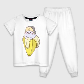 Детская пижама хлопок с принтом Бананька в Новосибирске, 100% хлопок |  брюки и футболка прямого кроя, без карманов, на брюках мягкая резинка на поясе и по низу штанин
 | anime | bananya | cat | neko | аниме | бананька | кот
