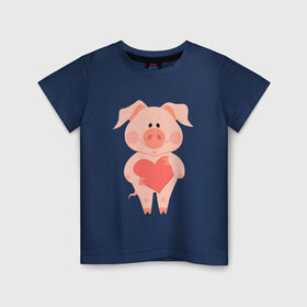 Детская футболка хлопок с принтом Love Pig в Новосибирске, 100% хлопок | круглый вырез горловины, полуприлегающий силуэт, длина до линии бедер | Тематика изображения на принте: 2019 | дед мороз | дом | елка | желание | животные | зима | кабан | милый | мороз | настроение | новый год | пеппа | подарок | позитив | поросенок | праздник | радость | рождество | санта клаус | свинка