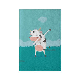 Обложка для паспорта матовая кожа с принтом DAB Корова в Новосибирске, натуральная матовая кожа | размер 19,3 х 13,7 см; прозрачные пластиковые крепления | Тематика изображения на принте: dab | dabbing | даб | даббинг | корова | танец