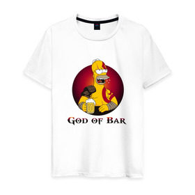 Мужская футболка хлопок с принтом God of Bar в Новосибирске, 100% хлопок | прямой крой, круглый вырез горловины, длина до линии бедер, слегка спущенное плечо. | god of war | бар | гомер | симпсоны