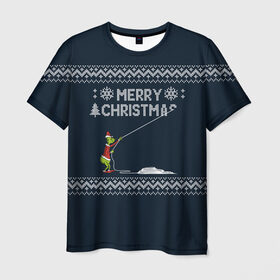 Мужская футболка 3D с принтом Гринч Вязаный в Новосибирске, 100% полиэфир | прямой крой, круглый вырез горловины, длина до линии бедер | вязаный свитер | вязка | новый год | рождество