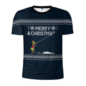 Мужская футболка 3D спортивная с принтом Гринч Вязаный в Новосибирске, 100% полиэстер с улучшенными характеристиками | приталенный силуэт, круглая горловина, широкие плечи, сужается к линии бедра | вязаный свитер | вязка | новый год | рождество