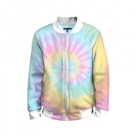 Детский бомбер 3D с принтом Pastel Tie Dye в Новосибирске, 100% полиэстер | застегивается на молнию, по бокам два кармана без застежек, мягкие манжеты, по низу бомбера и на воротнике — эластичная резинка | tie dye | абстракция | краска | хиппи