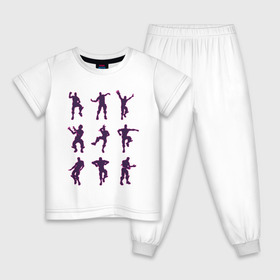 Детская пижама хлопок с принтом Fortnite dance в Новосибирске, 100% хлопок |  брюки и футболка прямого кроя, без карманов, на брюках мягкая резинка на поясе и по низу штанин
 | battle | dancer | royale | игрок | контур | силуэты | танец | танцор