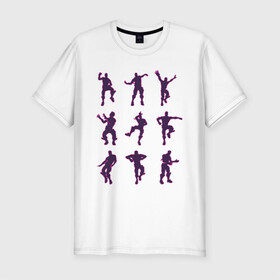 Мужская футболка хлопок Slim с принтом Fortnite dance  в Новосибирске, 92% хлопок, 8% лайкра | приталенный силуэт, круглый вырез ворота, длина до линии бедра, короткий рукав | battle | dancer | royale | игрок | контур | силуэты | танец | танцор