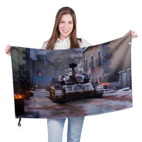 Флаг 3D с принтом Танк в засаде в Новосибирске, 100% полиэстер | плотность ткани — 95 г/м2, размер — 67 х 109 см. Принт наносится с одной стороны | 9 мая | cs | winner | wot | армия | бронетехника | вов | день победы | зима | игра | контра | оружие | победитель | танки | танки онлайн | танкист | танковые войска