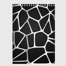 Скетчбук с принтом Серебряная паутина в Новосибирске, 100% бумага
 | 48 листов, плотность листов — 100 г/м2, плотность картонной обложки — 250 г/м2. Листы скреплены сверху удобной пружинной спиралью | Тематика изображения на принте: абстракция | алюминий | геометрия | карбон | нить | паутина | серебро | сеть | сталь