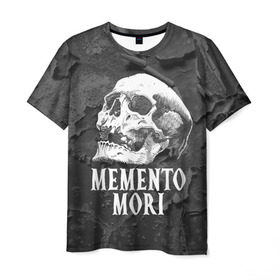 Мужская футболка 3D с принтом Memento mori в Новосибирске, 100% полиэфир | прямой крой, круглый вырез горловины, длина до линии бедер | Тематика изображения на принте: black | death | life | memento mori | skeleton | skull | жизнь | скелет | череп | черный