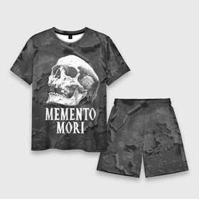 Мужской костюм с шортами 3D с принтом Memento mori в Новосибирске,  |  | black | death | life | memento mori | skeleton | skull | жизнь | скелет | череп | черный