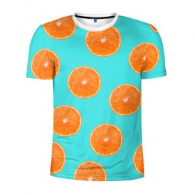 Мужская футболка 3D спортивная с принтом Апельсины в Новосибирске, 100% полиэстер с улучшенными характеристиками | приталенный силуэт, круглая горловина, широкие плечи, сужается к линии бедра | Тематика изображения на принте: апельсин | апельсины | грейпфрукт | грейпфрут | разрез | сочный | фрукт
