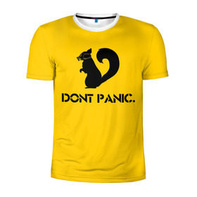 Мужская футболка 3D спортивная с принтом Dont Panic. в Новосибирске, 100% полиэстер с улучшенными характеристиками | приталенный силуэт, круглая горловина, широкие плечи, сужается к линии бедра | Тематика изображения на принте: dont panic | белка | енот | скунс