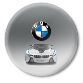 Значок с принтом BMW Vision в Новосибирске,  металл | круглая форма, металлическая застежка в виде булавки | bmw | car | germany | motorsport | sports car | автомобиль | автоспорт | бмв | германия | спорткар