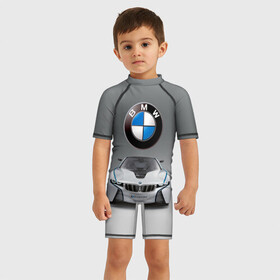 Детский купальный костюм 3D с принтом BMW Vision в Новосибирске, Полиэстер 85%, Спандекс 15% | застежка на молнии на спине | bmw | car | germany | motorsport | sports car | автомобиль | автоспорт | бмв | германия | спорткар