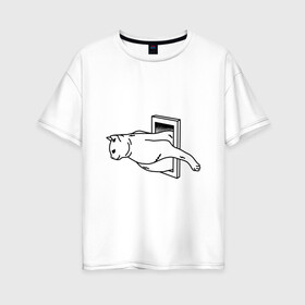 Женская футболка хлопок Oversize с принтом Толстый Кот в Новосибирске, 100% хлопок | свободный крой, круглый ворот, спущенный рукав, длина до линии бедер
 | cat | citty | fat | котик | кошак