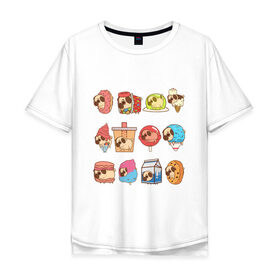 Мужская футболка хлопок Oversize с принтом Мопсы в Новосибирске, 100% хлопок | свободный крой, круглый ворот, “спинка” длиннее передней части | cockie | fastfood | junkfood | pug | еда | мороженое | печенье | печеньки | пироженое | собака | фастфуд