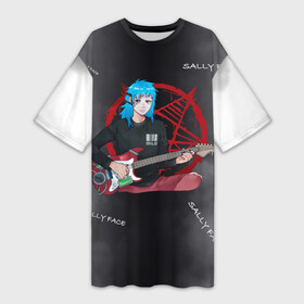 Платье-футболка 3D с принтом Sally Face with a Guitar в Новосибирске,  |  | fisher | larry johnson | mask | sally  face | sally fisher | sallyface | демоны | духи | маска | пентаграмма | призраки | рок | салли | салли фейс | салли фишер | фейс | шепот