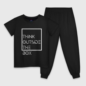 Детская пижама хлопок с принтом Think outside the box в Новосибирске, 100% хлопок |  брюки и футболка прямого кроя, без карманов, на брюках мягкая резинка на поясе и по низу штанин
 | Тематика изображения на принте: идея | коробка | мысль