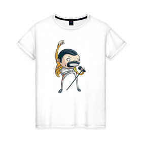 Женская футболка хлопок с принтом Freddie Mercury в Новосибирске, 100% хлопок | прямой крой, круглый вырез горловины, длина до линии бедер, слегка спущенное плечо | queen | фредди меркьюри