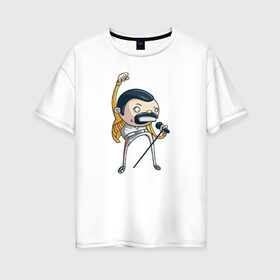 Женская футболка хлопок Oversize с принтом Freddie Mercury в Новосибирске, 100% хлопок | свободный крой, круглый ворот, спущенный рукав, длина до линии бедер
 | queen | фредди меркьюри