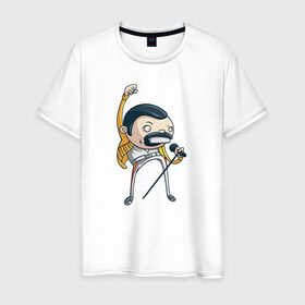 Мужская футболка хлопок с принтом Freddie Mercury в Новосибирске, 100% хлопок | прямой крой, круглый вырез горловины, длина до линии бедер, слегка спущенное плечо. | Тематика изображения на принте: queen | фредди меркьюри
