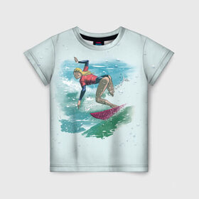 Детская футболка 3D с принтом Surfer Girl Anime Style в Новосибирске, 100% гипоаллергенный полиэфир | прямой крой, круглый вырез горловины, длина до линии бедер, чуть спущенное плечо, ткань немного тянется | Тематика изображения на принте: 