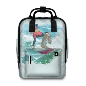 Женский рюкзак 3D с принтом Surfer Girl Anime Style в Новосибирске, 100% полиэстер | лямки с регулируемой длиной, сверху ручки, чтобы рюкзак нести как сумку. Основное отделение закрывается на молнию, как и внешний карман. Внутри два дополнительных кармана, один из которых закрывается на молнию. По бокам два дополнительных кармашка, куда поместится маленькая бутылочка
 | Тематика изображения на принте: 