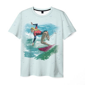 Мужская футболка 3D с принтом Surfer Girl Anime Style в Новосибирске, 100% полиэфир | прямой крой, круглый вырез горловины, длина до линии бедер | 