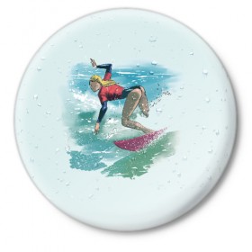 Значок с принтом Surfer Girl Anime Style в Новосибирске,  металл | круглая форма, металлическая застежка в виде булавки | Тематика изображения на принте: 