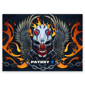 Поздравительная открытка с принтом Payday 2 в Новосибирске, 100% бумага | плотность бумаги 280 г/м2, матовая, на обратной стороне линовка и место для марки
 | Тематика изображения на принте: chains day | game | gun | mask | payday | payday 2 | payday2 | грабители | зло | игра | клоун | маска | ограбление | оружие | пистолет