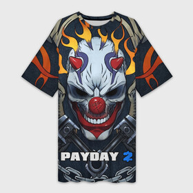 Платье-футболка 3D с принтом Payday 2 в Новосибирске,  |  | chains day | game | gun | mask | payday | payday 2 | payday2 | грабители | зло | игра | клоун | маска | ограбление | оружие | пистолет