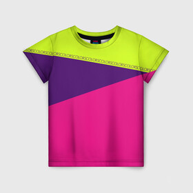 Детская футболка 3D с принтом Треугольники с розовым в Новосибирске, 100% гипоаллергенный полиэфир | прямой крой, круглый вырез горловины, длина до линии бедер, чуть спущенное плечо, ткань немного тянется | Тематика изображения на принте: кислотные костюмы | кислотные цвета | неон | флуоресцентные принты