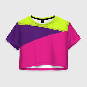 Женская футболка Cropp-top с принтом Треугольники с розовым в Новосибирске, 100% полиэстер | круглая горловина, длина футболки до линии талии, рукава с отворотами | кислотные костюмы | кислотные цвета | неон | флуоресцентные принты