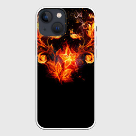 Чехол для iPhone 13 mini с принтом Огненные цветы в темноте в Новосибирске,  |  | abstraction | fire | flower | sparks | абстракция | броня | в огне | геометрия | золотой | искры | модная | ночь | огонь | пламя | прикольная | стильная | тату | темнота | цветок | цветы | черная