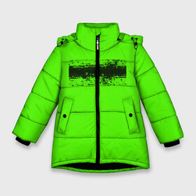 Зимняя куртка для девочек 3D с принтом Гранж зеленый в Новосибирске, ткань верха — 100% полиэстер; подклад — 100% полиэстер, утеплитель — 100% полиэстер. | длина ниже бедра, удлиненная спинка, воротник стойка и отстегивающийся капюшон. Есть боковые карманы с листочкой на кнопках, утяжки по низу изделия и внутренний карман на молнии. 

Предусмотрены светоотражающий принт на спинке, радужный светоотражающий элемент на пуллере молнии и на резинке для утяжки. | кислотные костюмы | кислотные цвета | неон | флуоресцентные принты