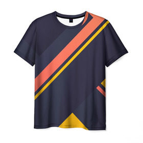 Мужская футболка 3D с принтом Футуристические линии в Новосибирске, 100% полиэфир | прямой крой, круглый вырез горловины, длина до линии бедер | желтый | синий | черный