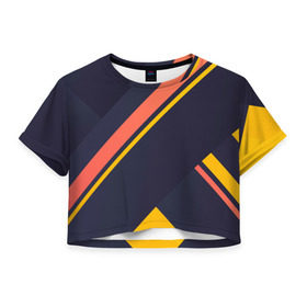 Женская футболка 3D укороченная с принтом Футуристические линии в Новосибирске, 100% полиэстер | круглая горловина, длина футболки до линии талии, рукава с отворотами | желтый | синий | черный