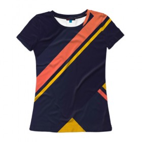 Женская футболка 3D с принтом Футуристические линии в Новосибирске, 100% полиэфир ( синтетическое хлопкоподобное полотно) | прямой крой, круглый вырез горловины, длина до линии бедер | желтый | синий | черный