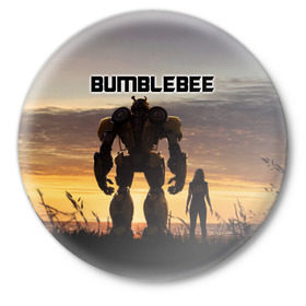 Значок с принтом BUMBLEBEE в Новосибирске,  металл | круглая форма, металлическая застежка в виде булавки | bumblebee | автобот | бамблби | герой | камаро | прайм | робот | трансформеры | фильм | шевроле