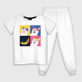 Детская пижама хлопок с принтом BanaNO в Новосибирске, 100% хлопок |  брюки и футболка прямого кроя, без карманов, на брюках мягкая резинка на поясе и по низу штанин
 | cat | абстракция | банан | бананы | кот | котики | прикол | прикольная | хлопок