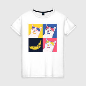 Женская футболка хлопок с принтом BanaNO в Новосибирске, 100% хлопок | прямой крой, круглый вырез горловины, длина до линии бедер, слегка спущенное плечо | cat | абстракция | банан | бананы | кот | котики | прикол | прикольная | хлопок