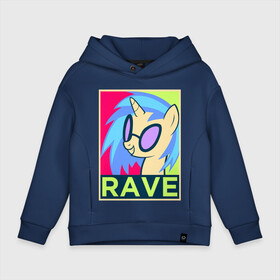 Детское худи Oversize хлопок с принтом DJ Pon-3 RAVE в Новосибирске, френч-терри — 70% хлопок, 30% полиэстер. Мягкий теплый начес внутри —100% хлопок | боковые карманы, эластичные манжеты и нижняя кромка, капюшон на магнитной кнопке | Тематика изображения на принте: dj pon 3 | mlp | my little pony | pony | rave | vinyl scratch | винил скрэтч | млп | мой маленький пони | пони | рейв