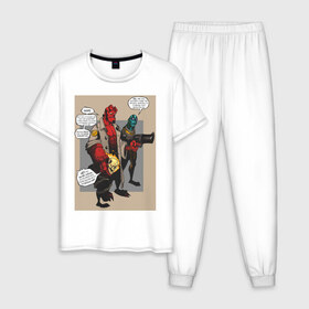 Мужская пижама хлопок с принтом hellboy в Новосибирске, 100% хлопок | брюки и футболка прямого кроя, без карманов, на брюках мягкая резинка на поясе и по низу штанин
 | heroes | super | супергерой | хелбой | хеллбой