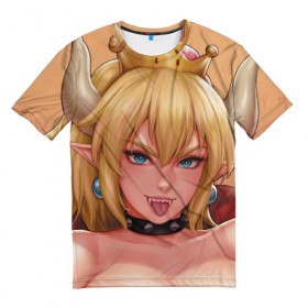 Мужская футболка 3D с принтом Bowsette в Новосибирске, 100% полиэфир | прямой крой, круглый вырез горловины, длина до линии бедер | 