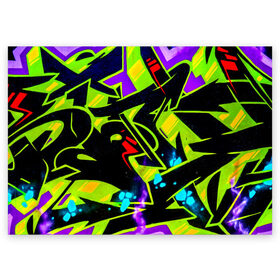 Поздравительная открытка с принтом Кислотное Граффити в Новосибирске, 100% бумага | плотность бумаги 280 г/м2, матовая, на обратной стороне линовка и место для марки
 | Тематика изображения на принте: graffity | paint | street art | urban | город | граффити | искусство | кирпичи | краски | рисунки | стена | улицы | уличное искусство