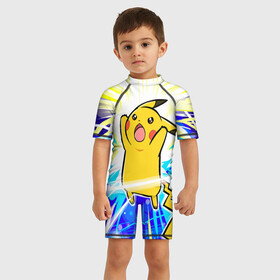 Детский купальный костюм 3D с принтом Пикачу в Новосибирске, Полиэстер 85%, Спандекс 15% | застежка на молнии на спине | pikachu | pocket monsters | pokemon | пикачу | покемон